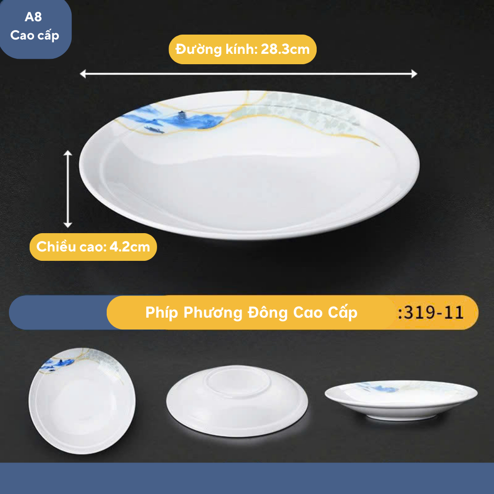 Đĩa Hoa Phương Đông Tròn Có Viền Melamine Cao Cấp 319-11