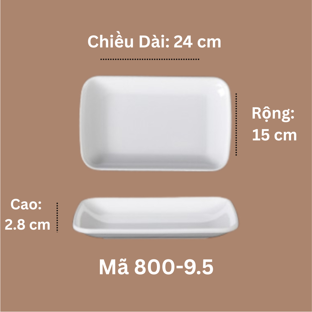 Đĩa Chữ Nhật Sâu Phíp Trắng Cao Cấp Melamine A5 800-9.5