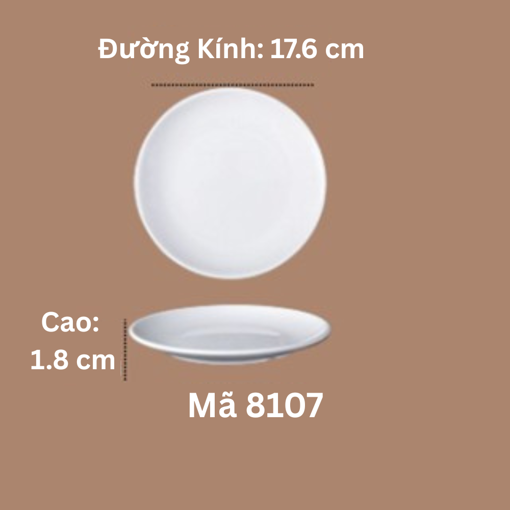 Đĩa Tròn Cạn Phíp Melamine A5 Trắng Cao Cấp 8107
