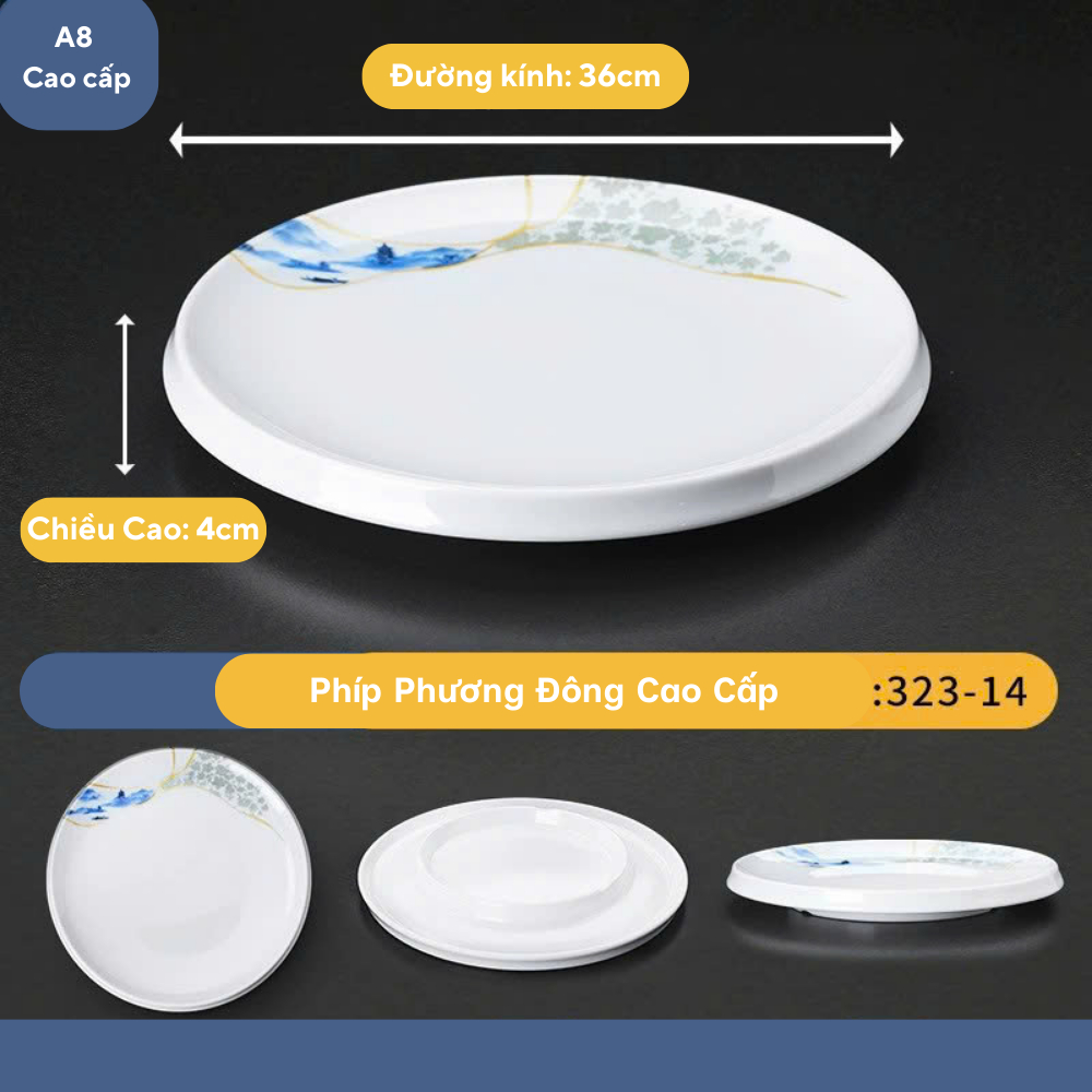 Đĩa Tròn Có Đế Hoa Phương Đông Melamine Cao Cấp 323-14