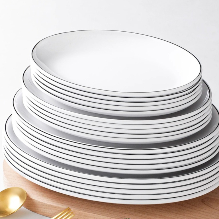 Đĩa Soài Trắng Viền Đen Phong Cách Bắc Âu Melamine A5 7110