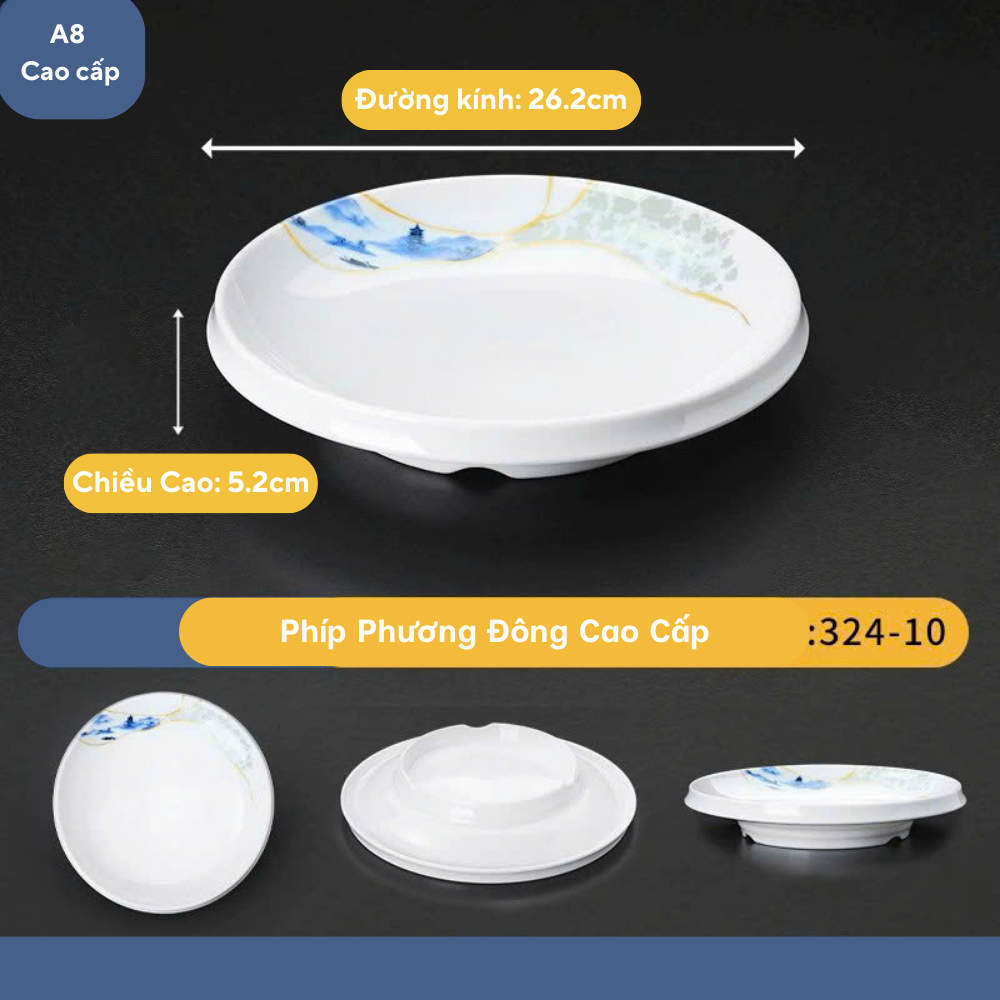 Đĩa Tròn Đế Cao Hoa Phương Đông Melamine Cao Cấp 324-10