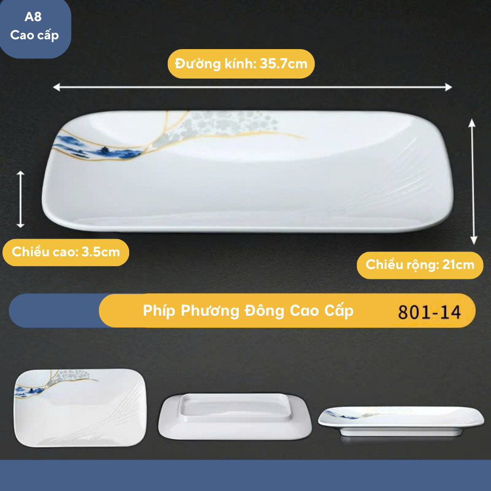 Đĩa Hoa Phương Đông Chữ Nhật Melamine Cao Cấp 801-14
