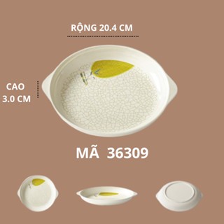 Đĩa Tròn Có Tay Phíp Họa Tiết Lá Tre Phong Cách Nhật Bản 36309