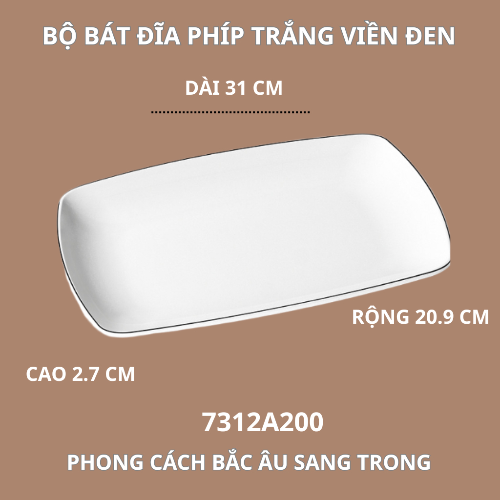 Khay Phíp Trắng Viền Đen Melamine Phong Cách Bắc Âu 7312