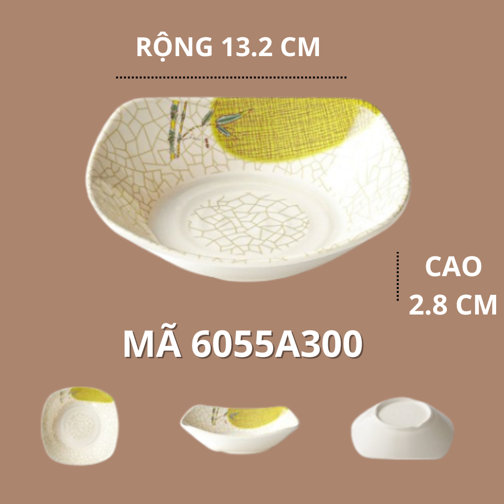 Đĩa Phíp Bầu Tròn Sâu Hoạ Tiết Lá Tre Phong Cách Truyền Thống Nhật Bản 6055A300