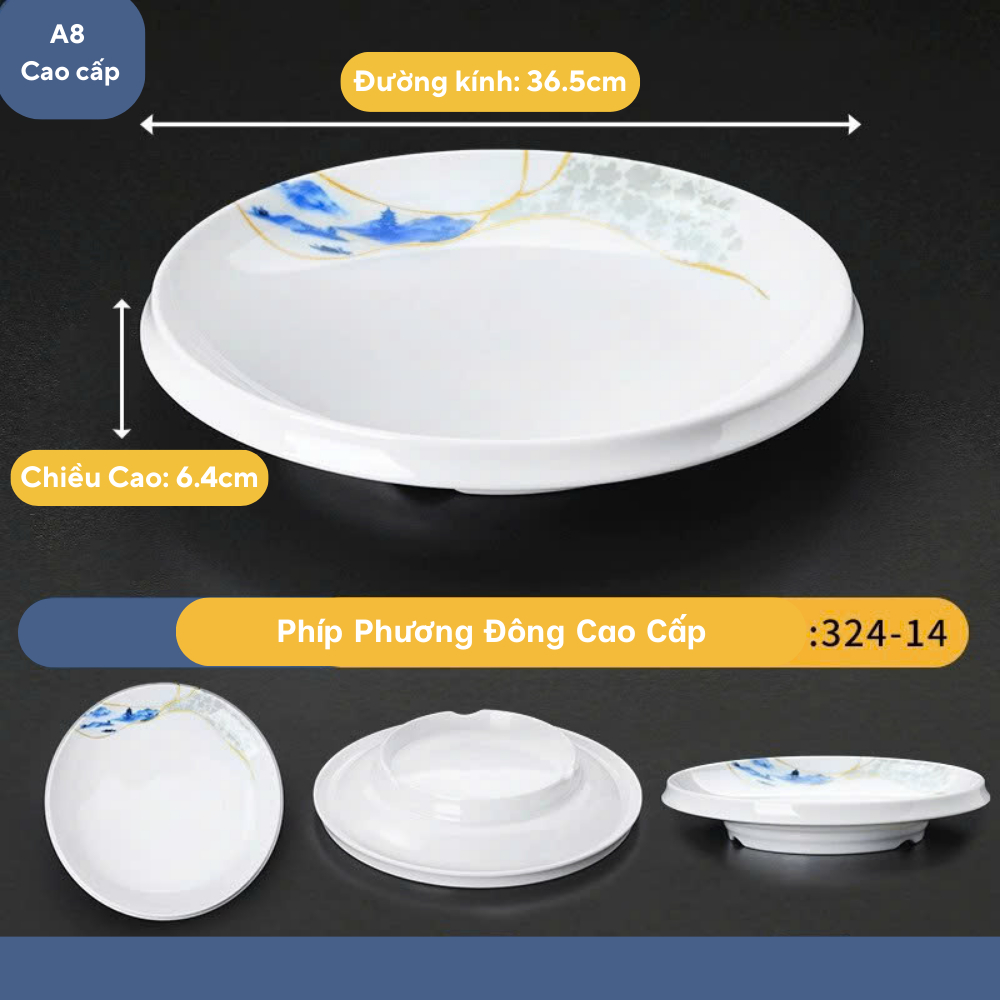 Đĩa Tròn Đế Cao Hoa Phương Đông Melamine Cao Cấp 324-14