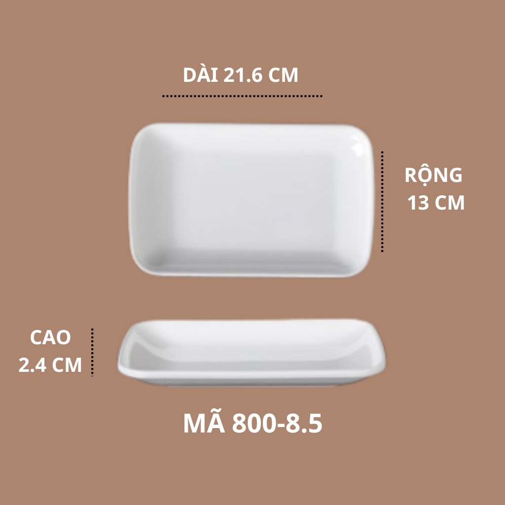 Đĩa Chữ Nhật Sâu Phíp Trắng Cao Cấp Melamine A5 800-8.5