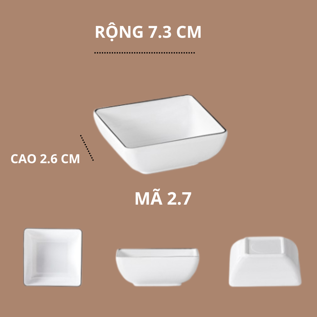Bát Chấm Vuông Phíp Trắng Viền Đen Melamine Phong Cách Bắc Âu 1-2.7