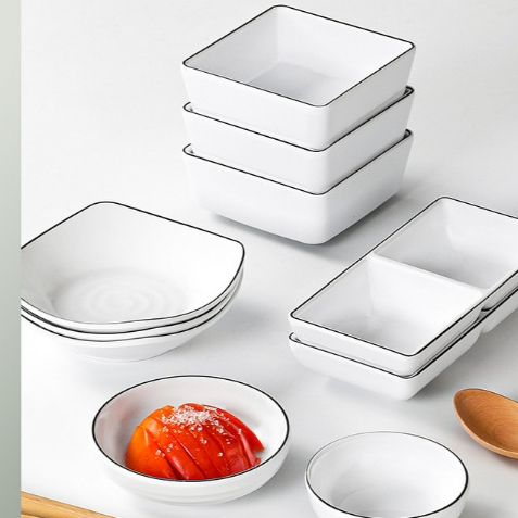 Bát Chấm Vuông Phíp Trắng Viền Đen Melamine Phong Cách Bắc Âu 1-2.7