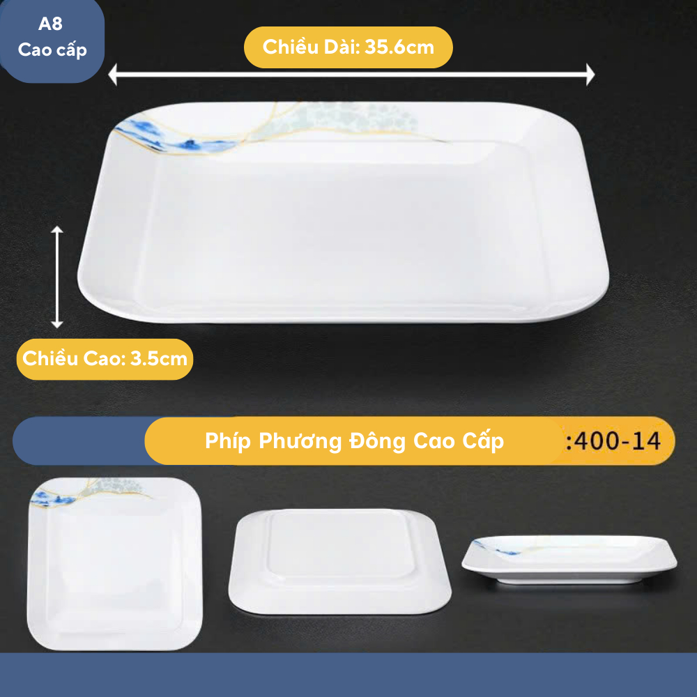 Đĩa Vuông Có Viền Hoa Phương Đông Melamine Cao Cấp 400-14