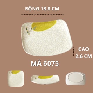 Đĩa Vuông Bầu Sâu Phíp Hoạ Tiết Lá Tre Phong Cách Nhật Bản 6075