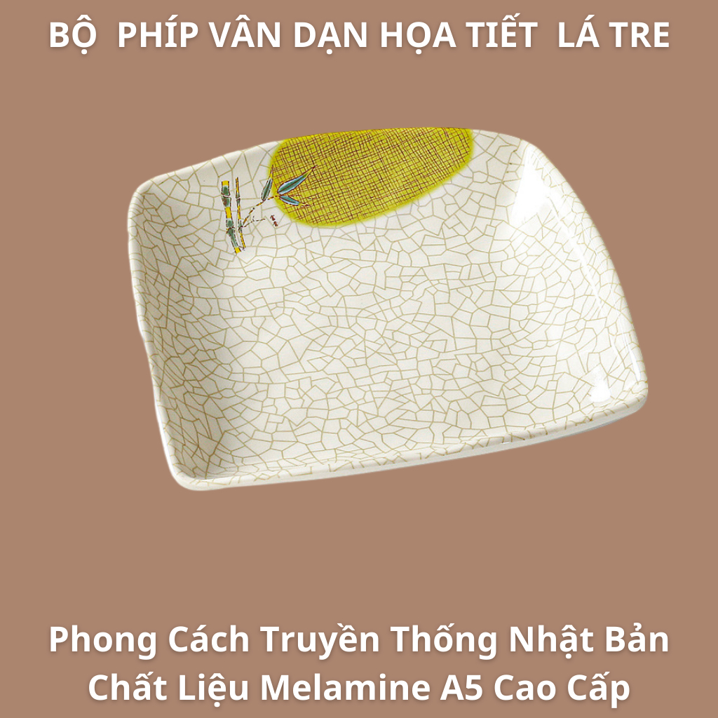 Đĩa Vuông Sâu Phíp Hoạ Tiết Lá Tre Phong Cách Nhật Bản 5007A100