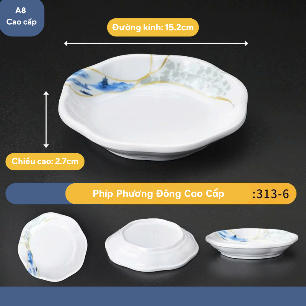 Đĩa Bông Hoa Vuông Phương Đông Melamine Cao Cấp 313-6